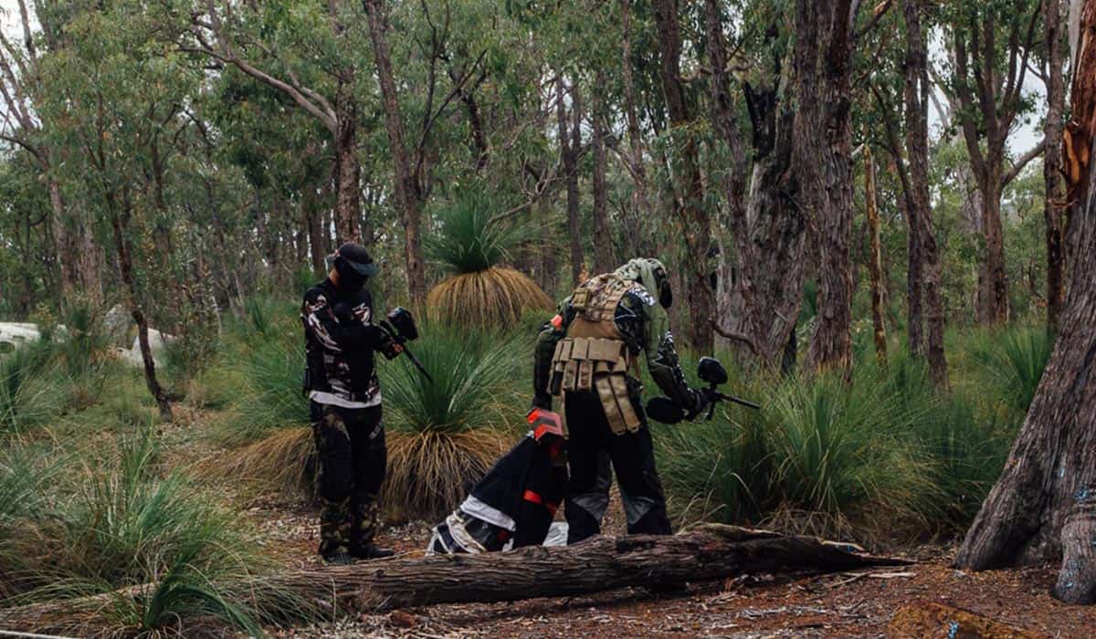 Paintball players playing a hostage game